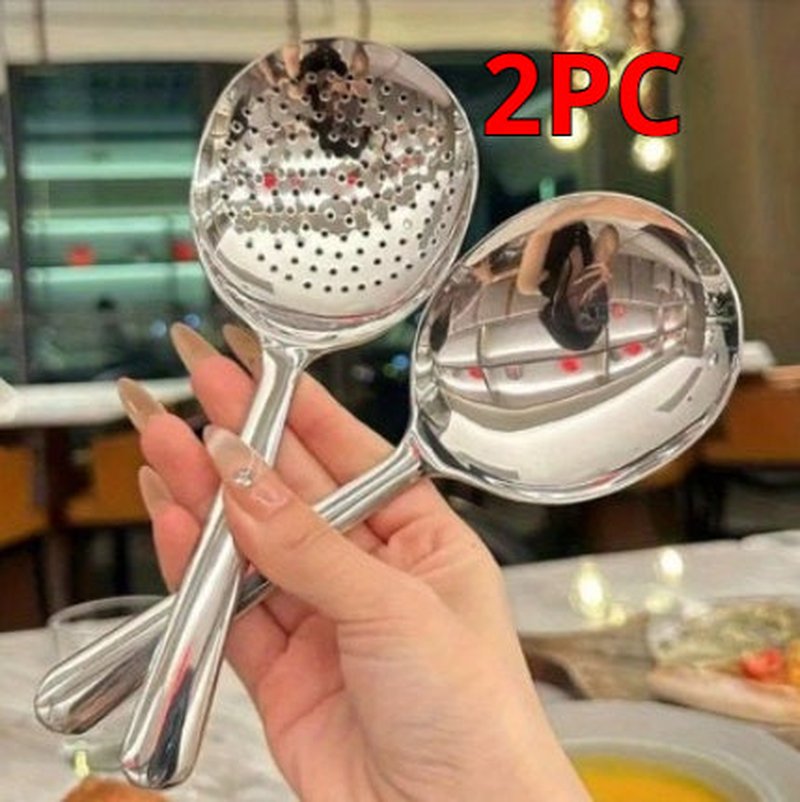 304 Stainless Steel Short Handle Soup Spoon and Strainer Set - Kitchen Utensils