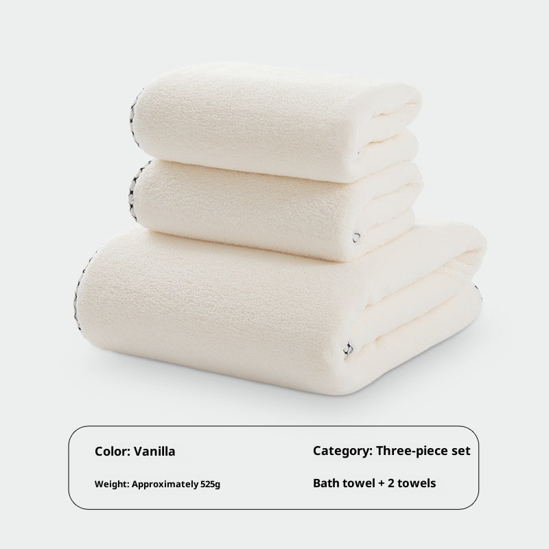 High Density Coral Fleece Bath Towel Set - Quick-Drying 3-Piece Vanilla