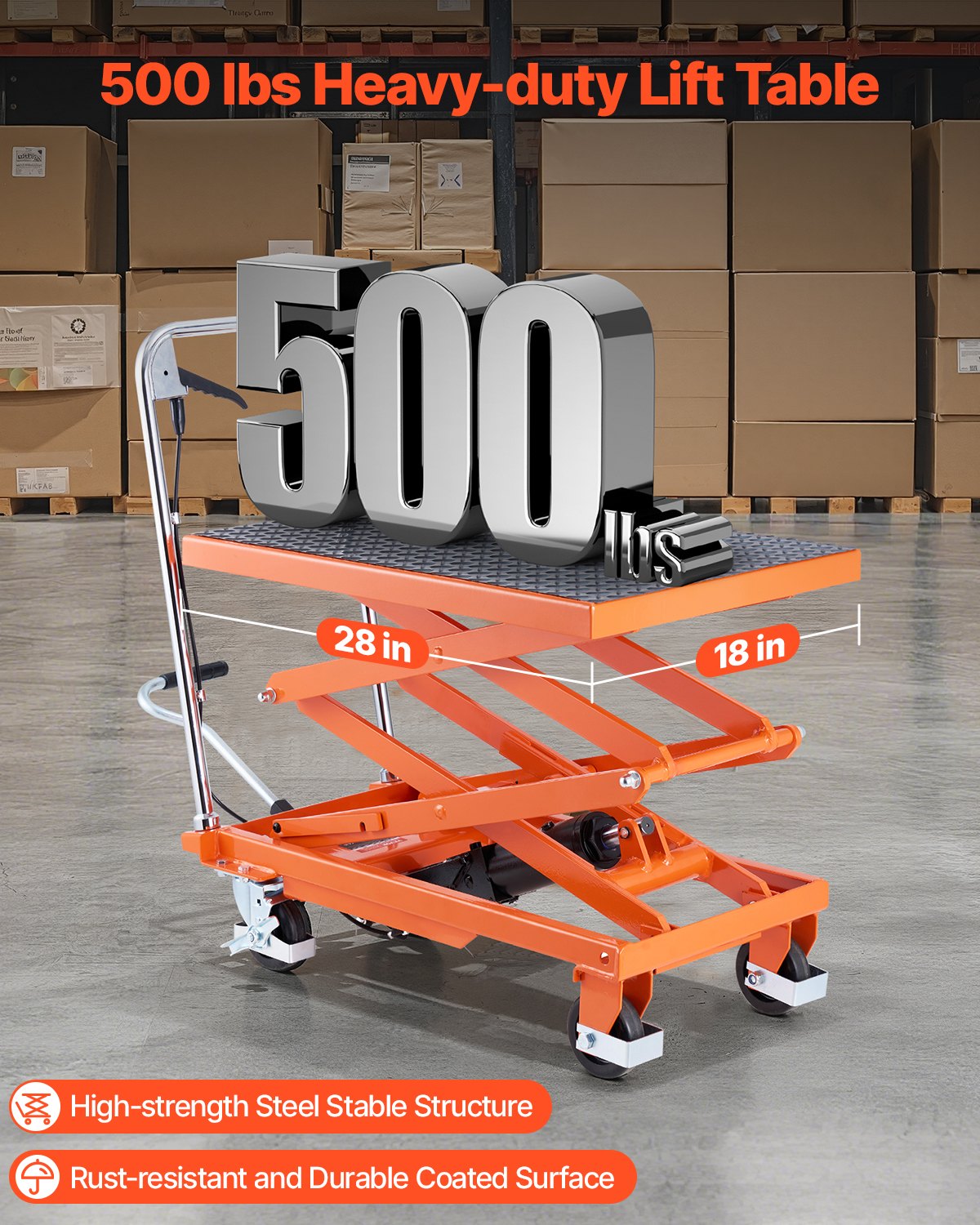 Hydraulic Lift Table 47.2 Inch Heavy-Duty Scissor Lift Cart 500 lbs Orange