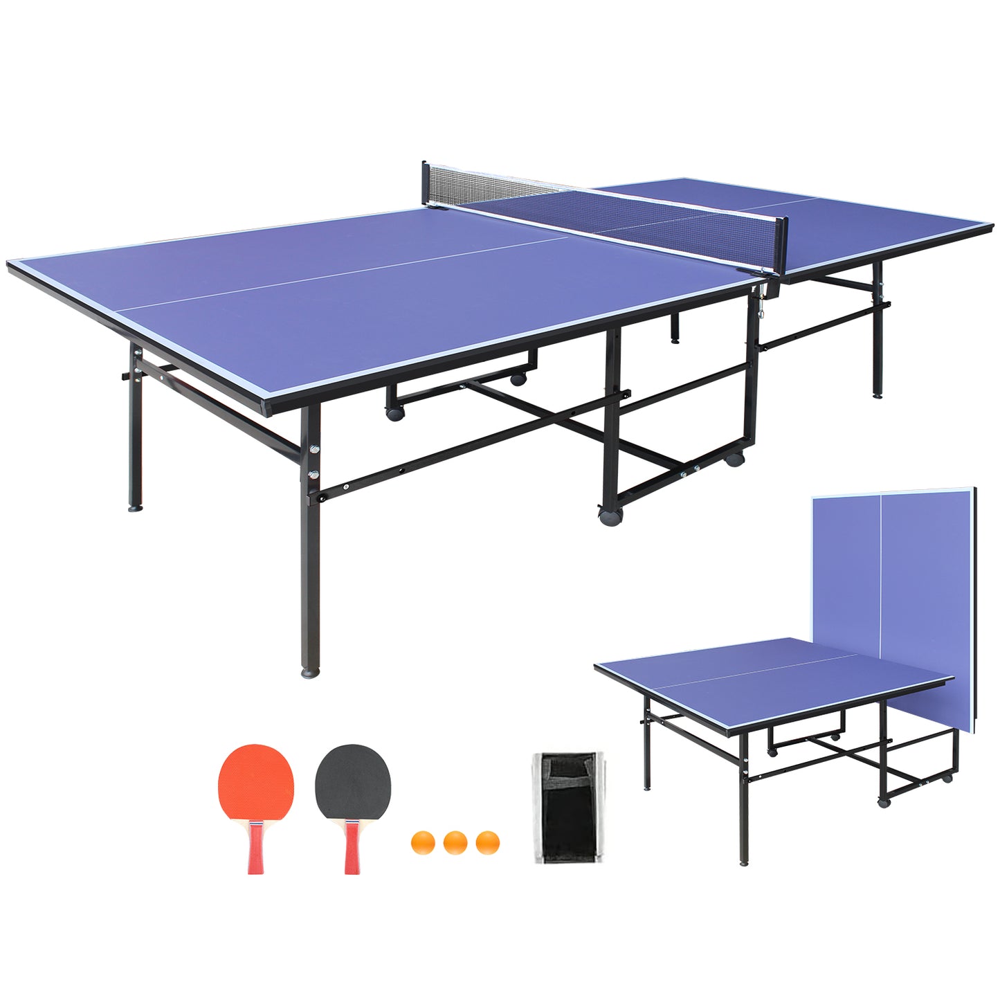 Mid-Size Portable Ping Pong Table Set - 9x4.1ft Blue
