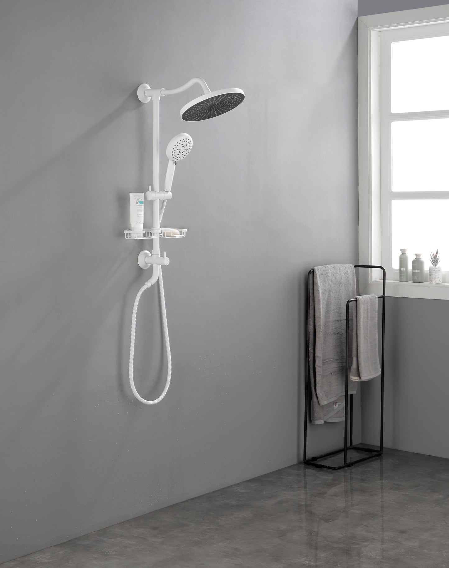 10" Rain Shower System with Hand Shower, Adjustable Slide Bar & Soap Dish - White