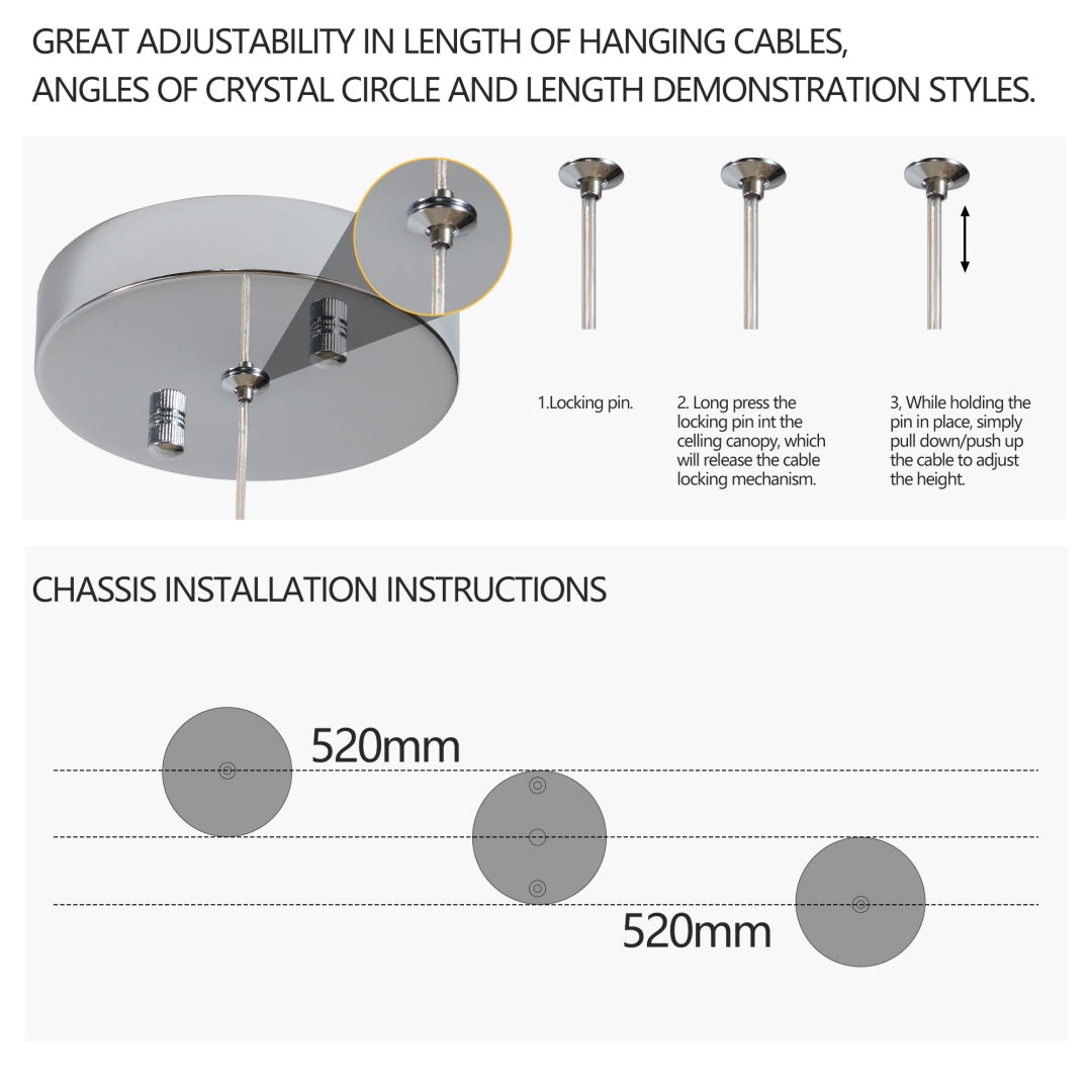 36-Inch Modern Wave LED Crystal Chandelier - Dimmable & Adjustable Height