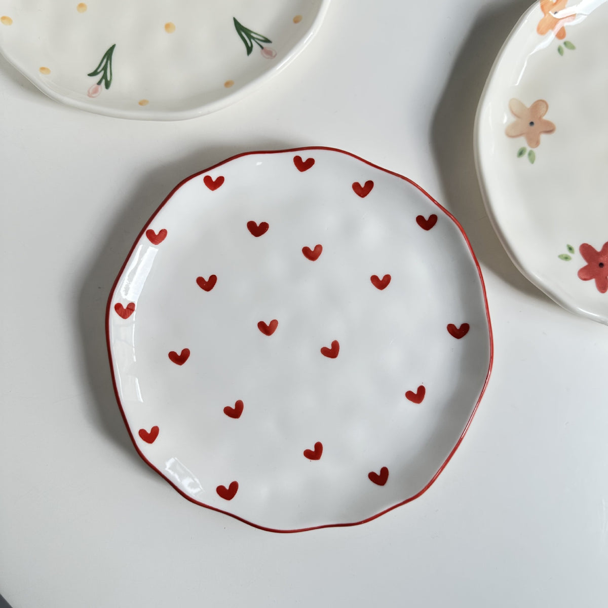 Small Irregular Floral Ceramic Plate - Hand-Painted Kitchen Decor
