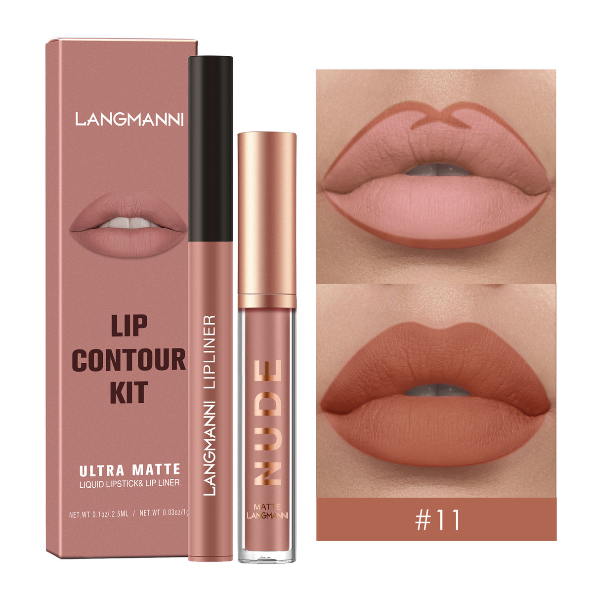 Lip Liner and Matte Lip Gloss Set - No Stain, Multiple Colors
