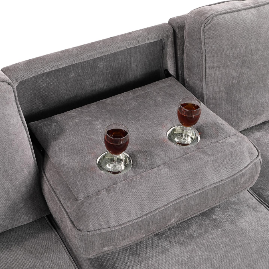 Sectional Sofa Bed with Storage, USB Port & Cup Holders - Gray