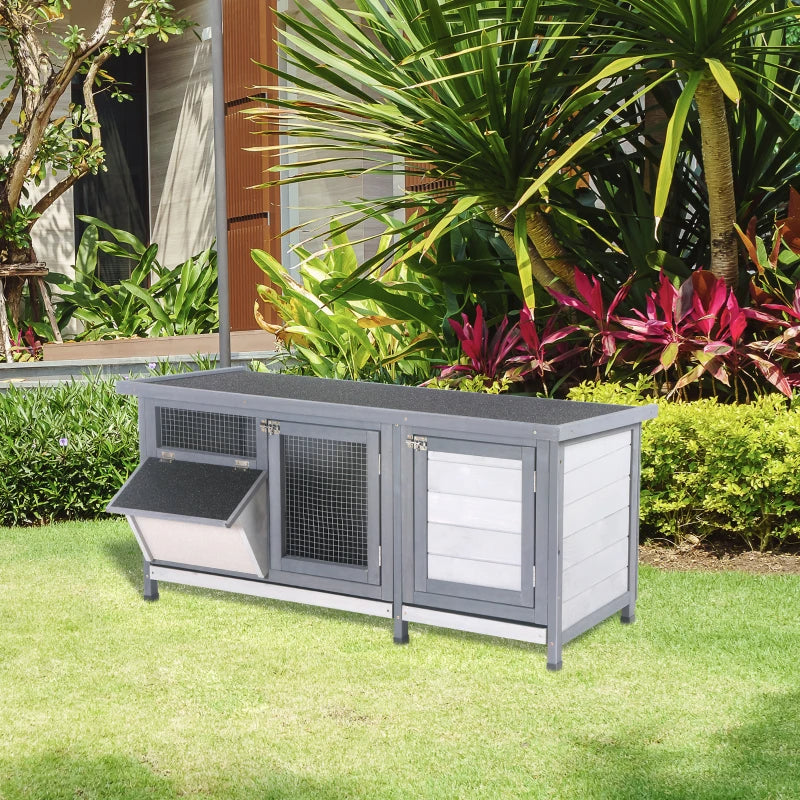 Wooden Rabbit Hutch with Waterproof Roof & Feeding Trough for Small Animals