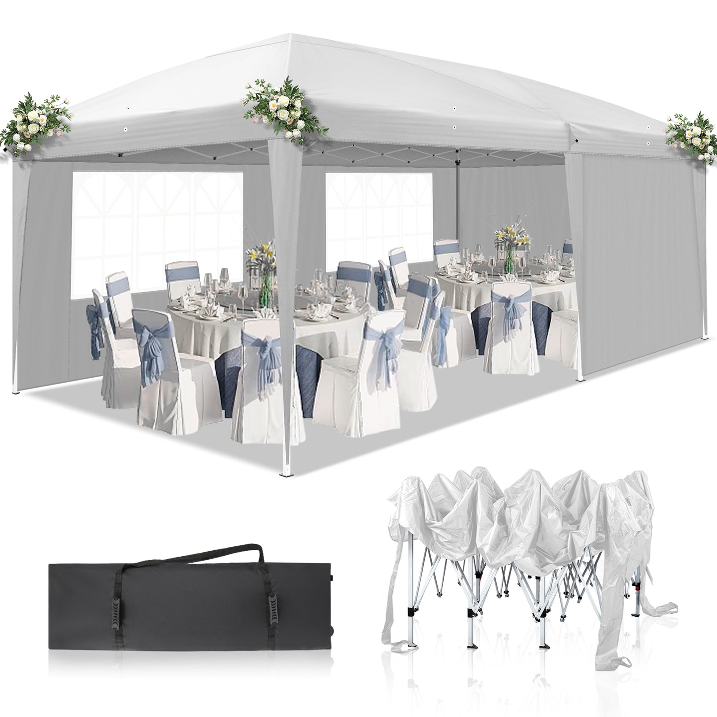 20x10ft White Waterproof Folding Tent with 2 Windows