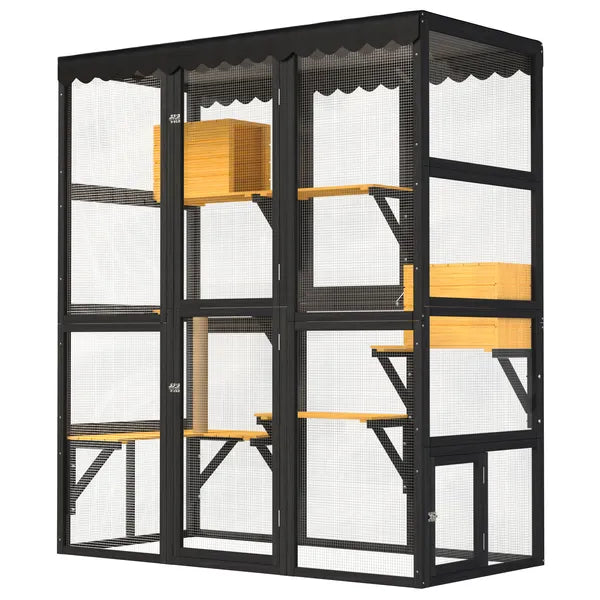 Large Wooden Outdoor Cat Enclosure with Walk-In Design & Weatherproof Roof