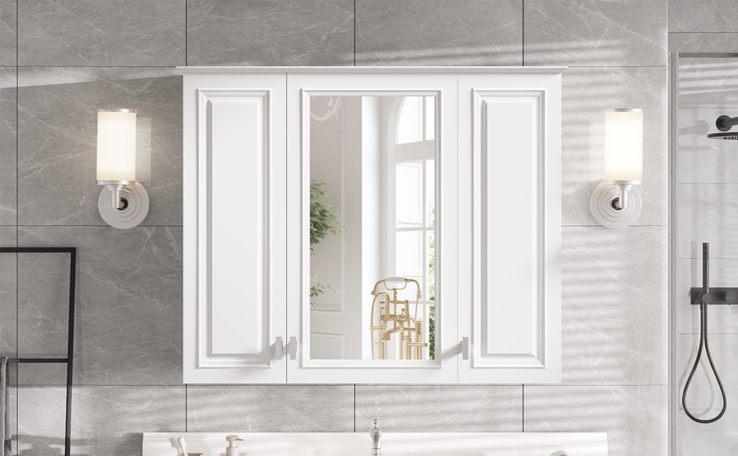 35-Inch Wall-Mounted Bathroom Cabinet with Mirror & 5 Shelves