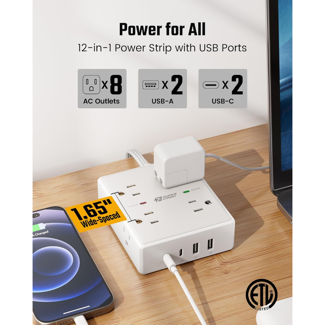 10Ft Surge Protector Power Strip with 8 Outlets & 4 USB Ports