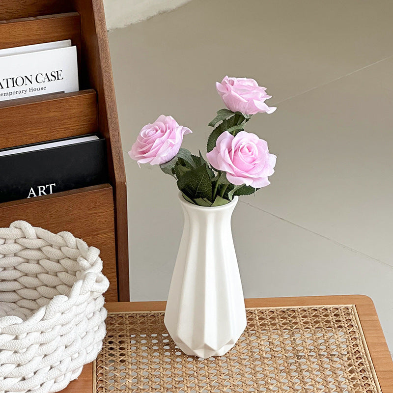 Ceramic Tulip Vase Set with White Flower Arrangements for Living Room Decor