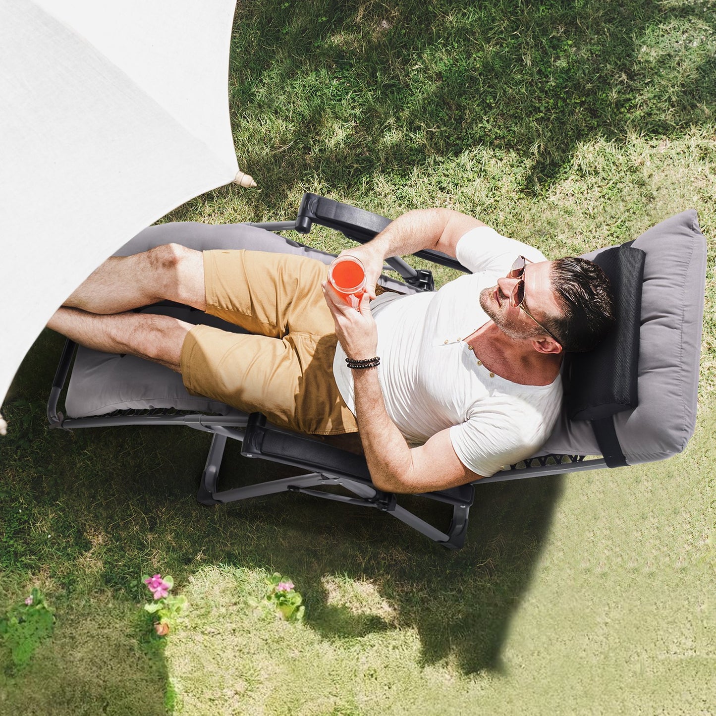 Outdoor Zero Gravity Lounge Chair 26-Inch Support & Adjustable Recline in Grey