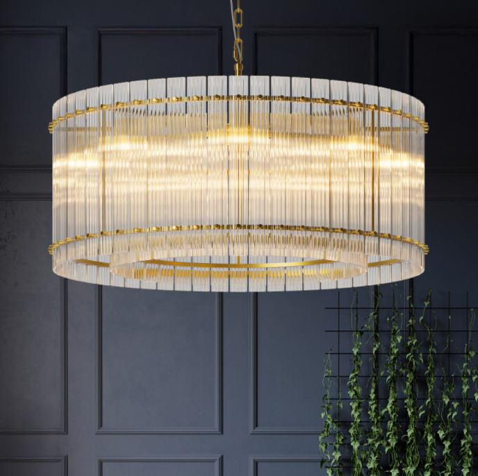Modern 37-Inch Gold Round Chandelier - 2-Tier Crystal Lighting