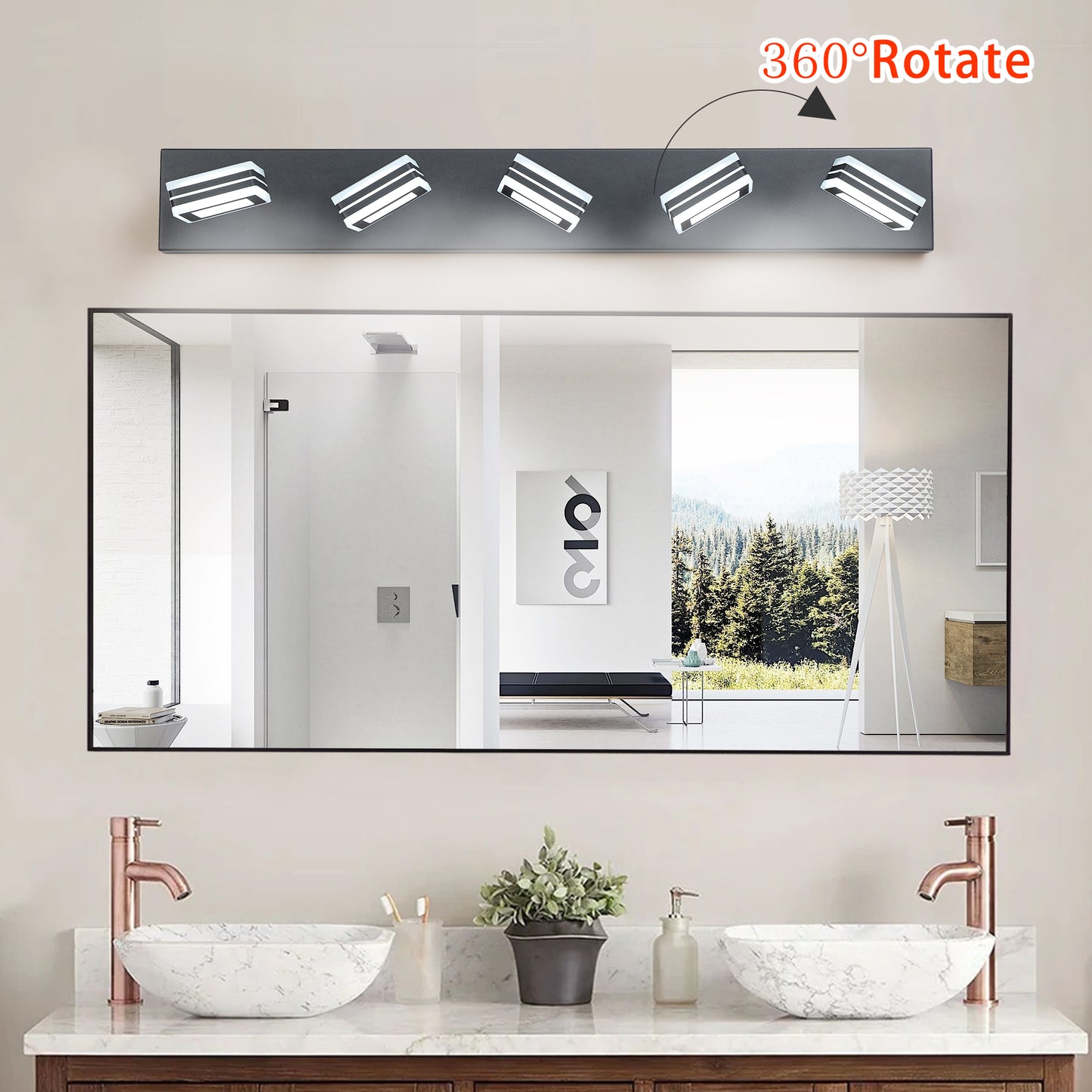 32-Inch Modern Black LED Vanity Light with Square Acrylic Shades
