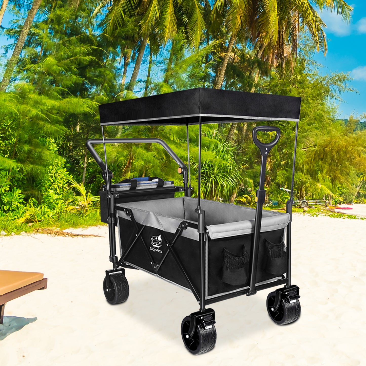 Collapsible Folding Wagon with Canopy and Cooler Bag - Black/Grey