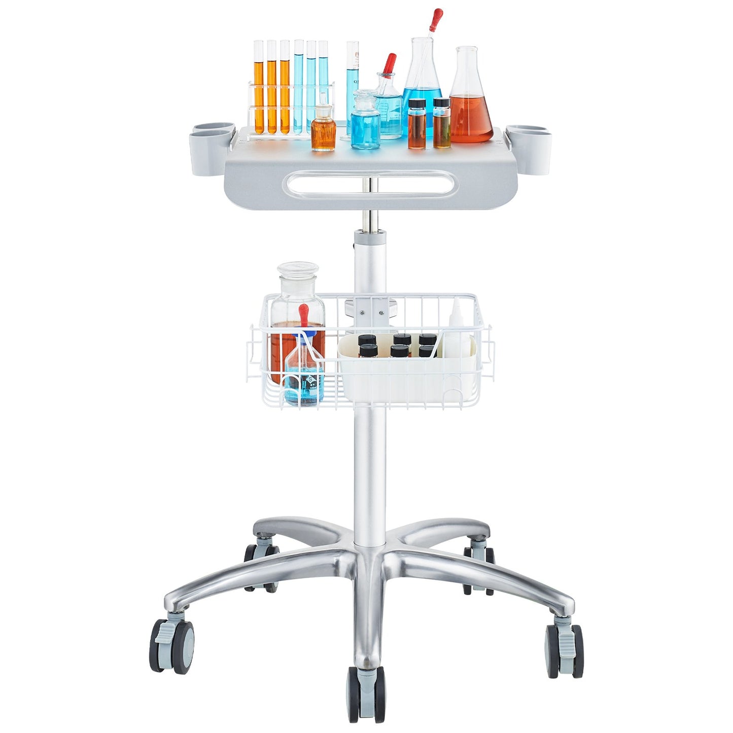 Height Adjustable Mobile Salon Cart with Wheels - White