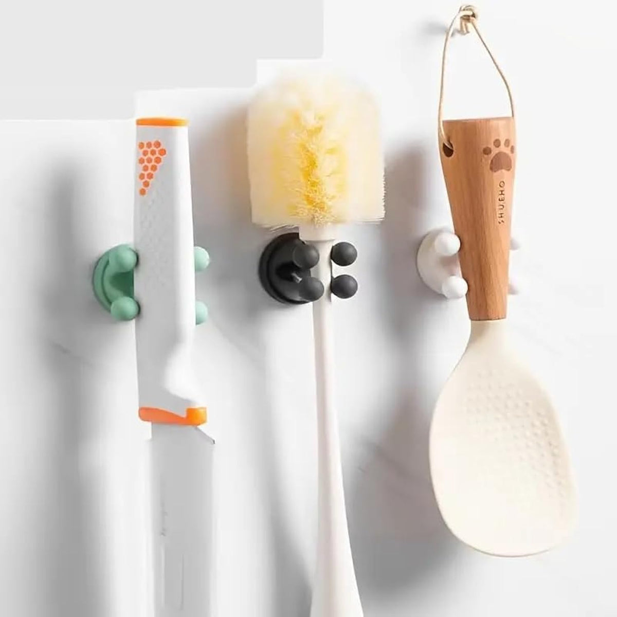 Multi-Function Waterproof Silicone Toothbrush Holder with Adhesive Wall Hooks for Bathroom Kitchen Living