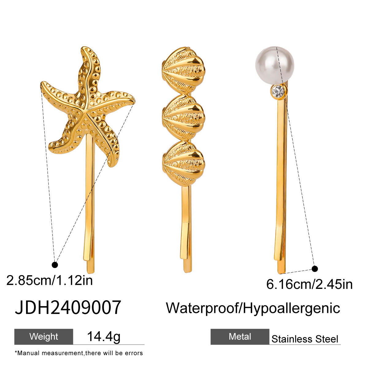 Women's Titanium Steel Barrettes - Pearl Flower Design, 3 Piece Set