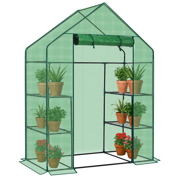 Walk-In Greenhouse with PE Cover & 4 Shelves - Indoor Outdoor Plant Garden