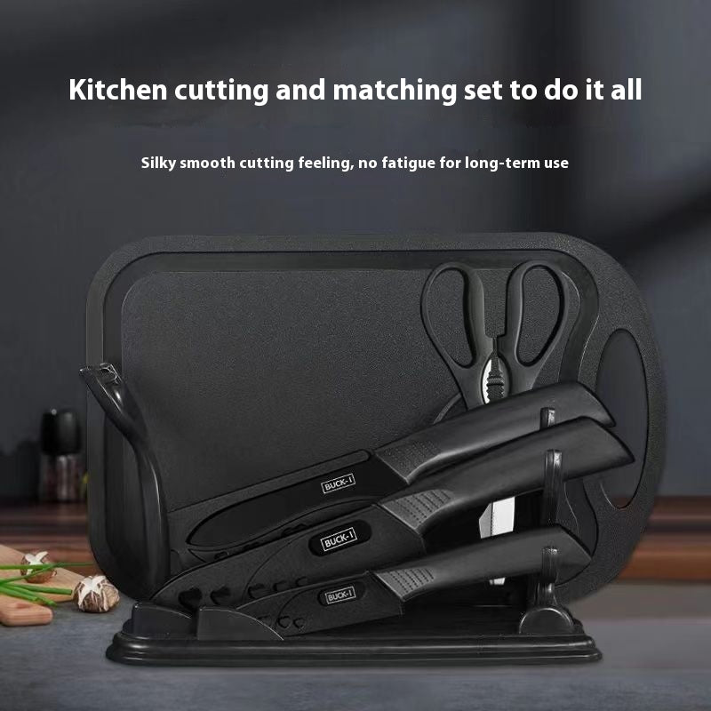 Kitchen Knife Set with Cutting Board - Black Steel Chef & Utility Knives