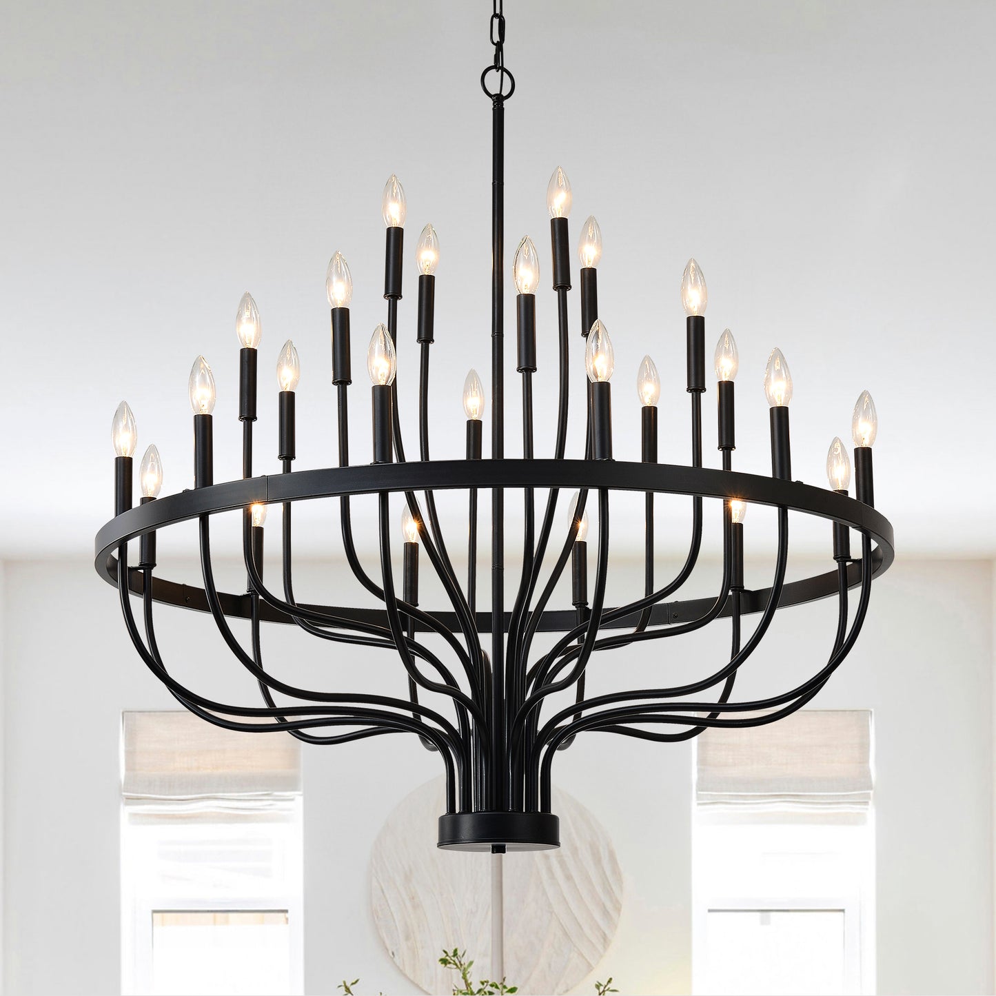 24-Light Black Industrial Chandelier - Modern Farmhouse Pendant Light for Dining & Living Rooms
