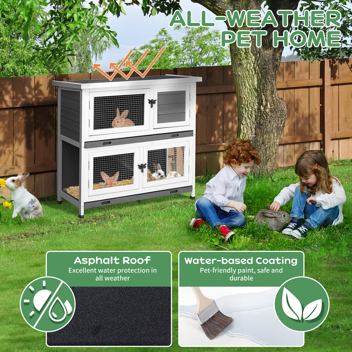 2-Story Pet Cage with Pull-Out Trays for Small Animals - Grey Cedar