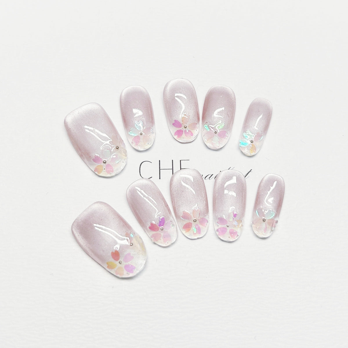 Handmade Custom Nail Art Kit with Cat Eye Oval Ice Fluorescent Effects