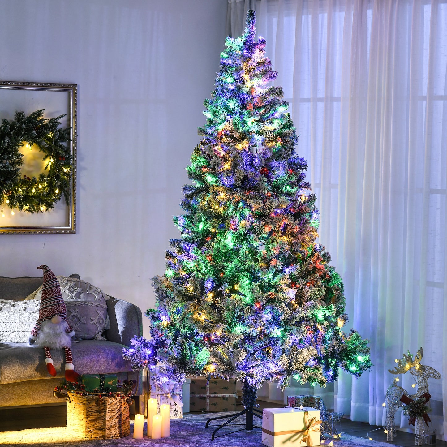 7.5ft Artificial Snow Christmas Tree with LED Lights - Green