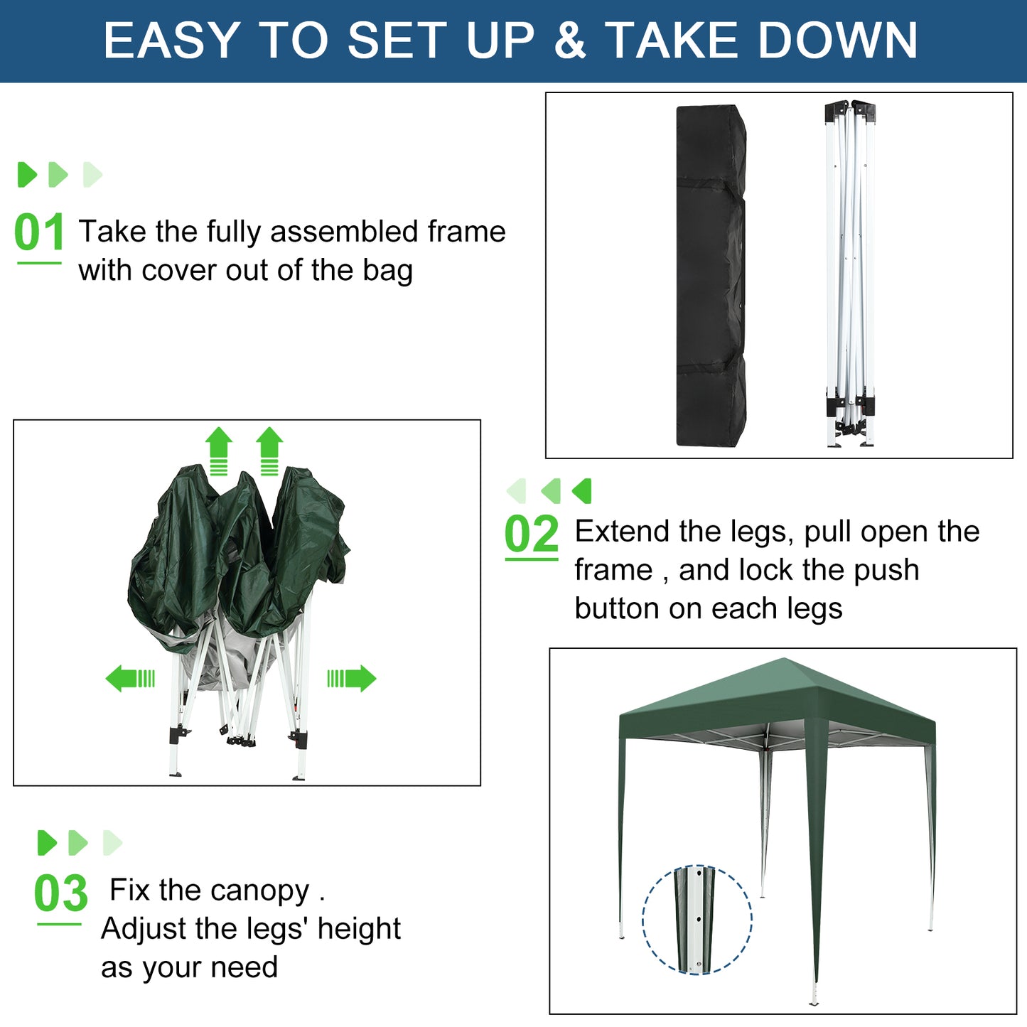 Green Waterproof Folding Tent - 2x2m for Outdoor Events