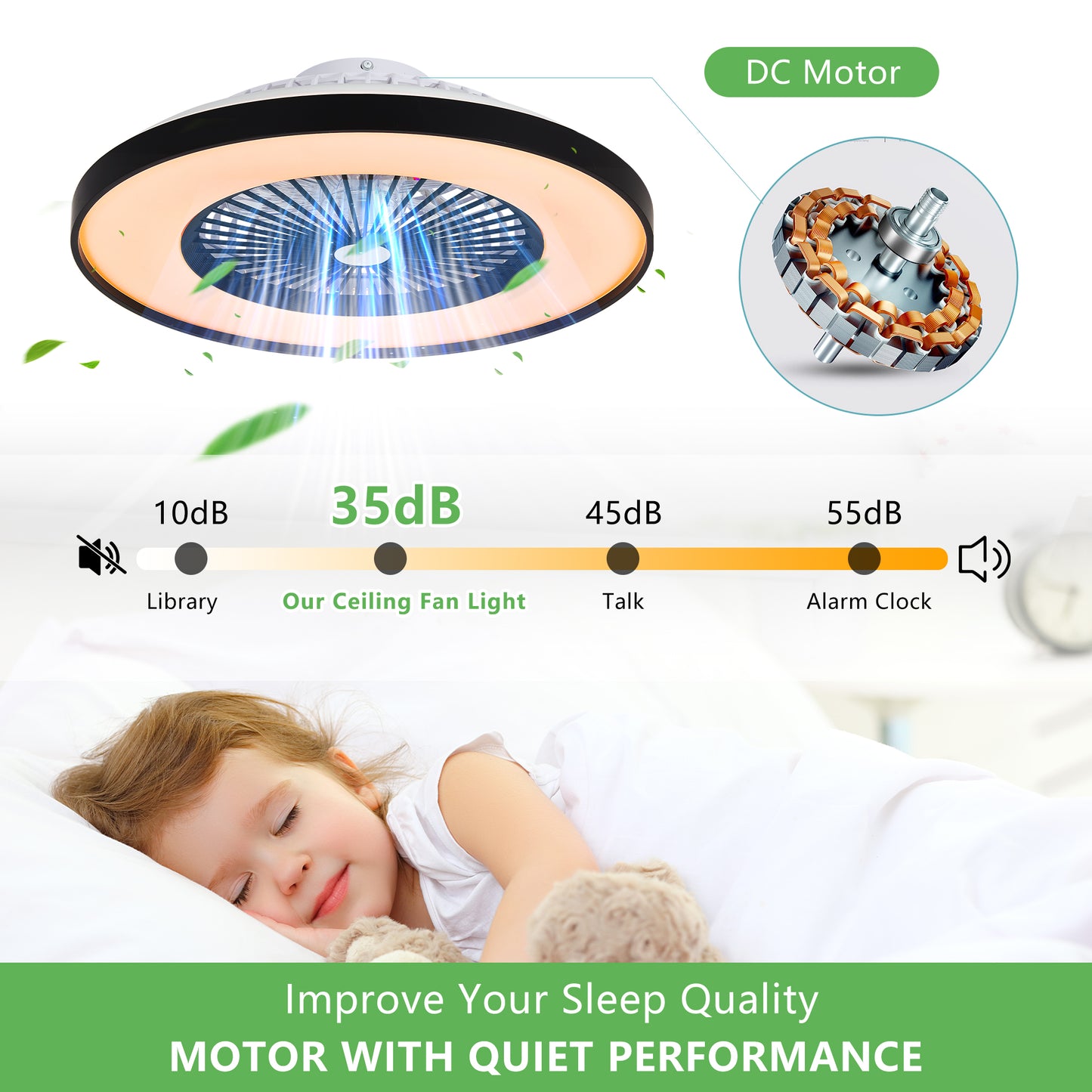 23-Inch Black Ceiling Fan Light with RGB LED & Remote Control