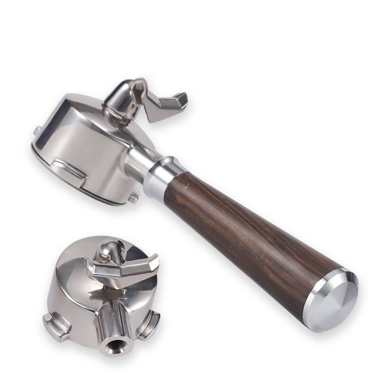 Stainless Steel Coffee Machine Dual-Spout Handle - Solid Wood Finish