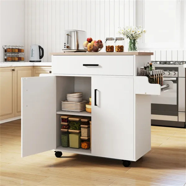 41.5" Rolling Kitchen Island Cart With Storage, White Drawer &