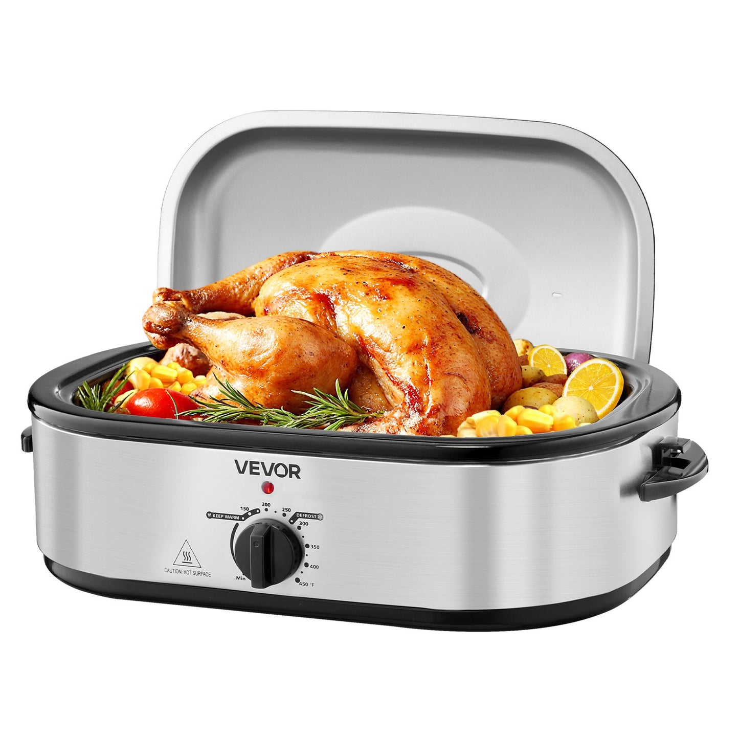 14QT Electric Roasting Pan with Self-Basting Lid - Silver Kitchen Oven