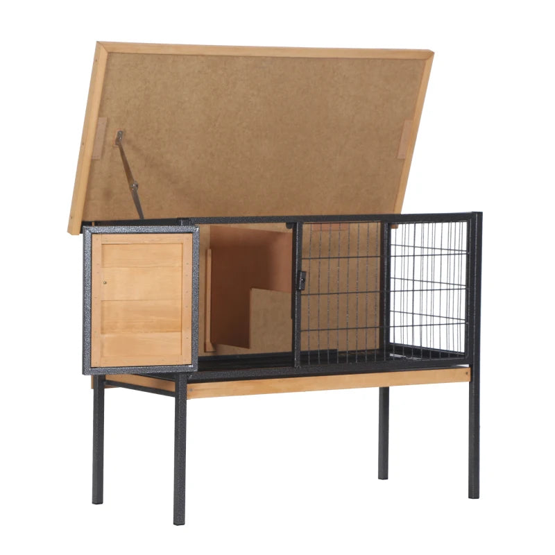 Elevated Rabbit Hutch with Metal Frame, Leak Tray & Weather-Resistant Roof