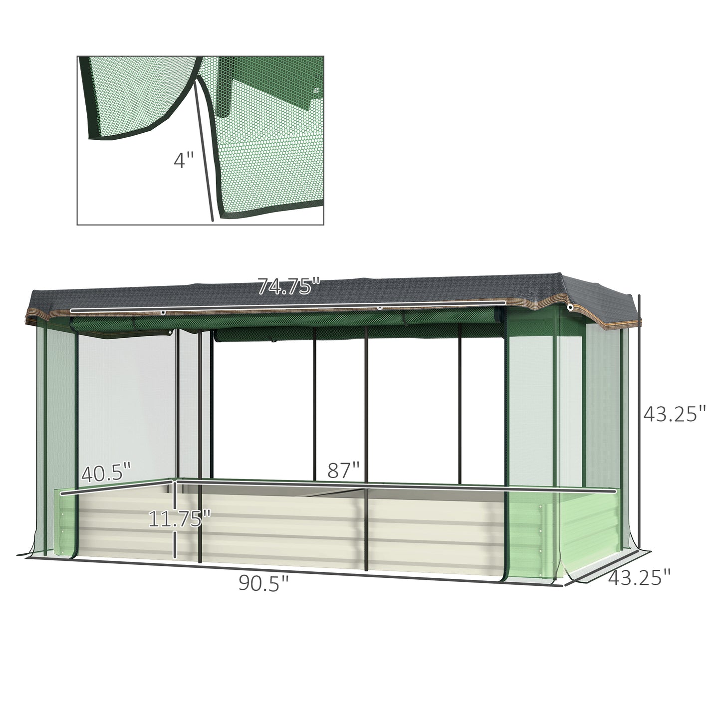 Galvanized Steel Raised Garden Bed with Crop Cage and Shade Cloth - Beige, 1190x360x140mm