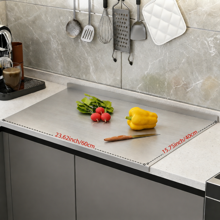 304 Stainless Steel Double-Edge Cutting Board - Non-Slip, Easy to Clean