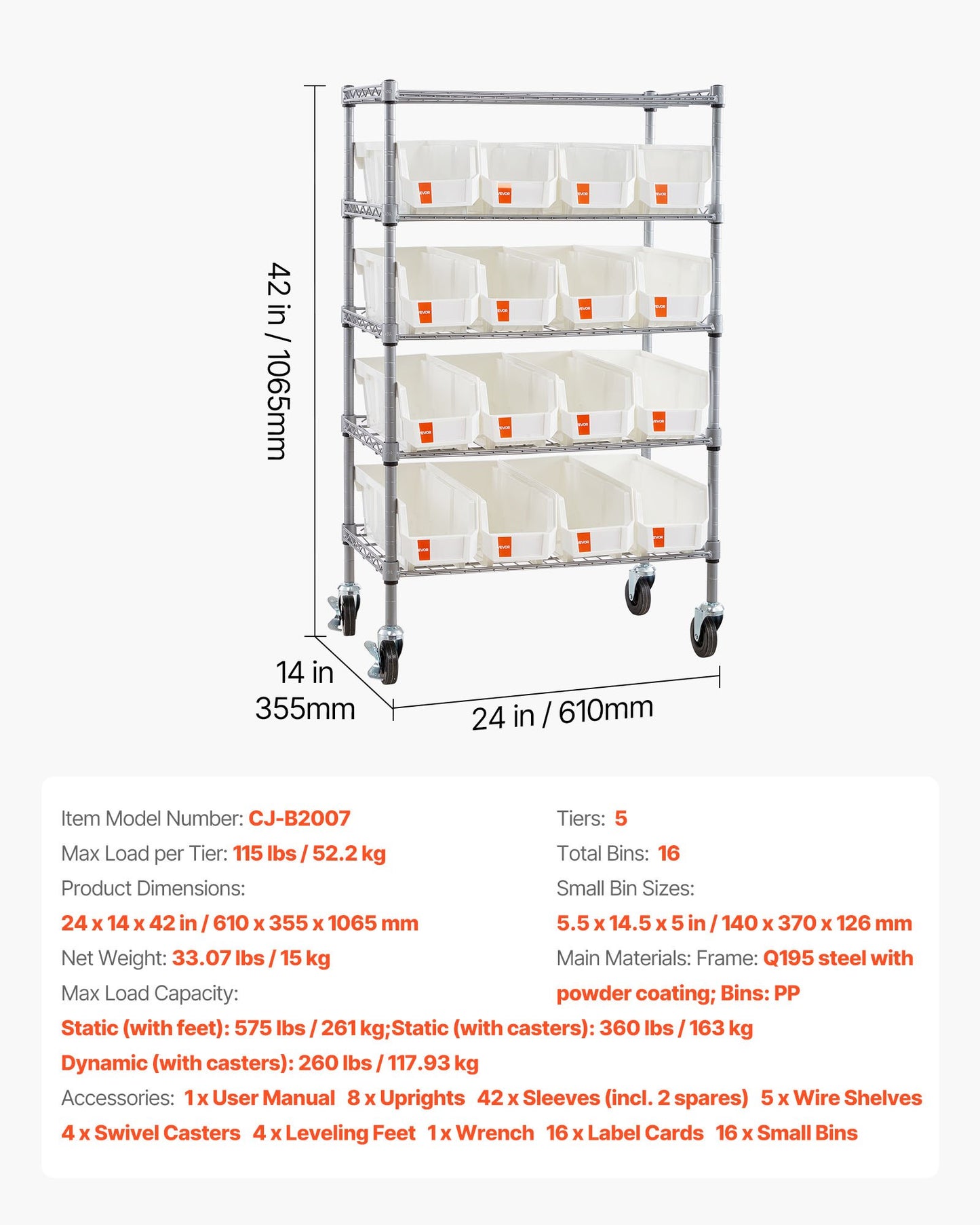 5-Tier Rolling Storage Rack with 16 Bins - Mobile Steel Shelving System for Garage and Workshop