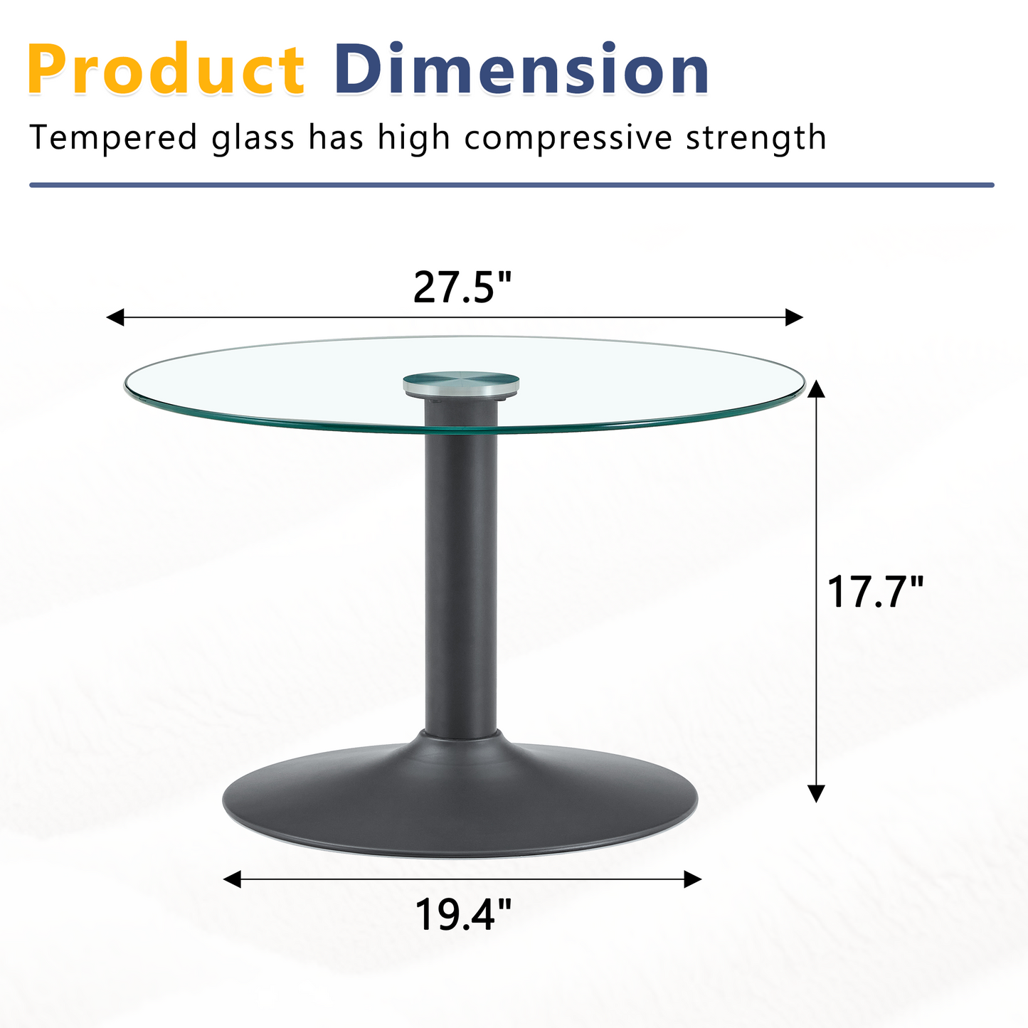27.5-Inch Round Tempered Glass Coffee Table with Black Metal Base