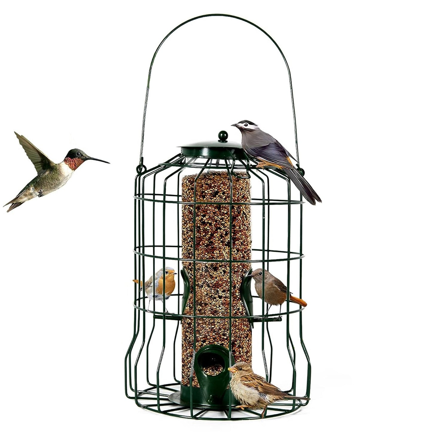Outdoor Squirrel-Proof Bird Feeder with 4 Feeding Ports - Green