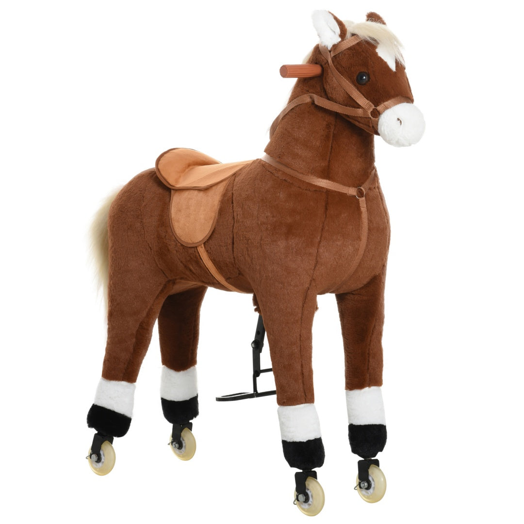Kids Ride-On Walking Horse with Soft Plush Body - Brown