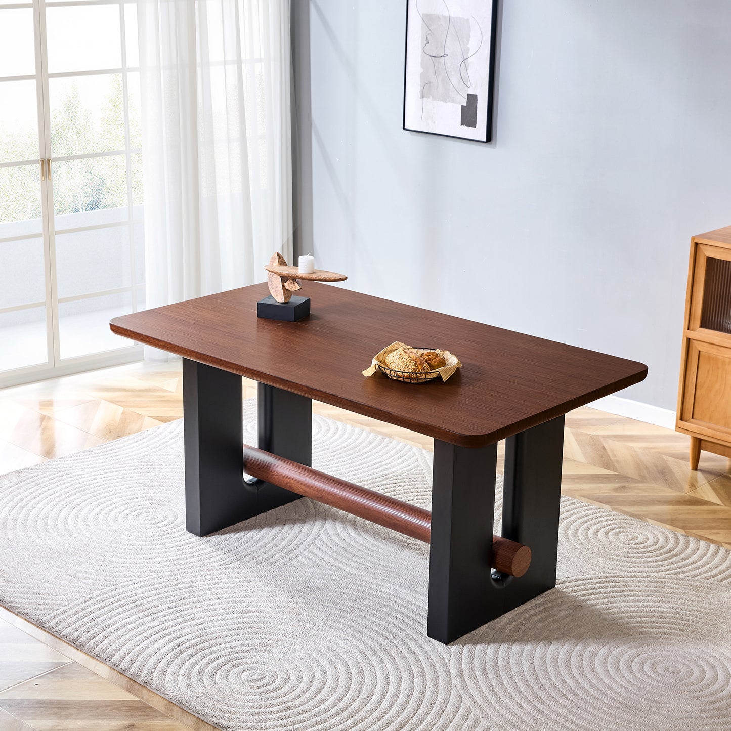 Compact Walnut & Black Dining Table for Small Spaces