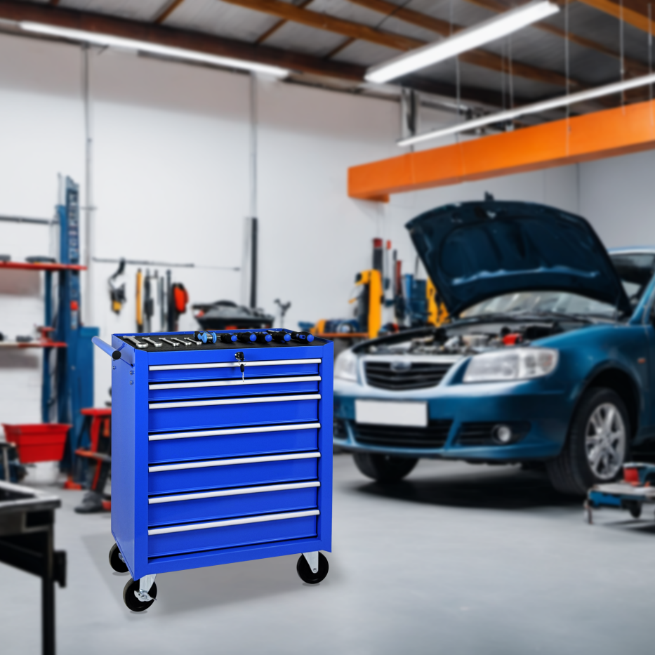 Rolling Tool Chest with 7 Drawers and Wheels - Blue