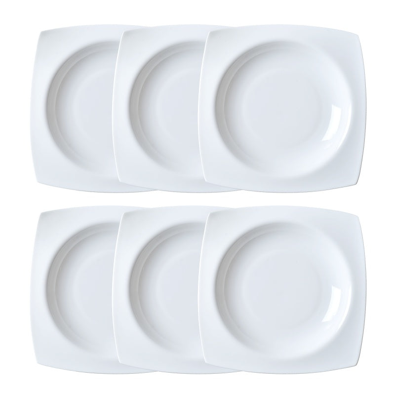 9.5-Inch Square Soup Plate Set - 6 Pieces of White Bone China