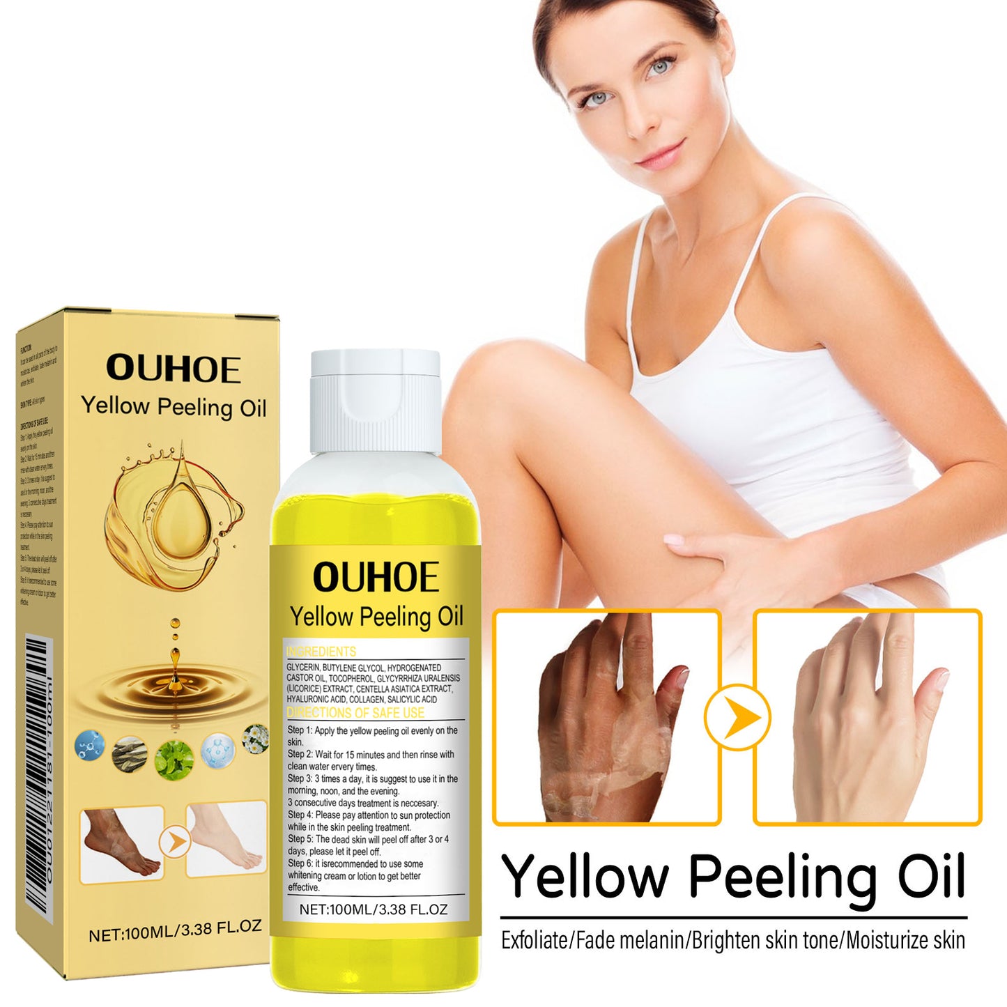 Yellow Exfoliating Oil for Body - Hydrating & Brightening Skin Care 100ml