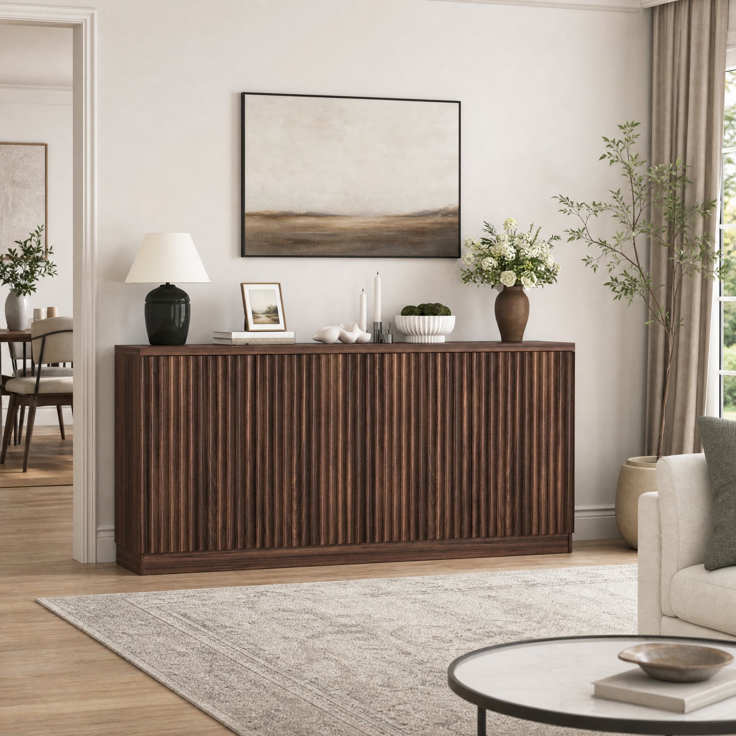 Buffet Cabinet with Storage - 62.6" Wooden Sideboard in Walnut