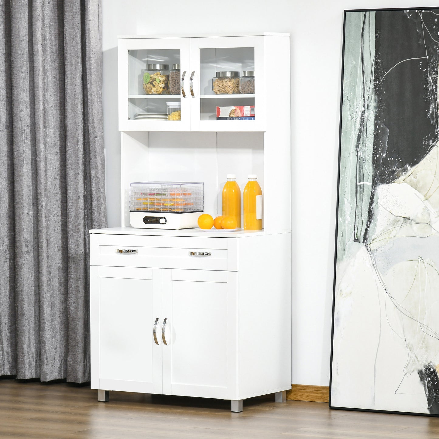67" Buffet with Hutch, Modern Kitchen Pantry, Freestanding Storage