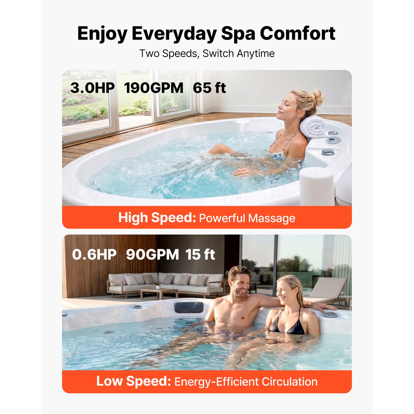 3HP Pool Spa Pump 2-Speed Water Circulation Pump 230V 48 Frame
