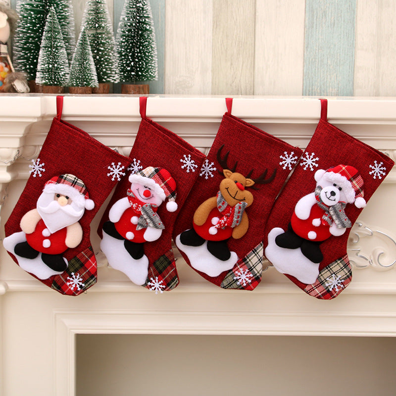 Medium Linen Christmas Gift Bag for Decorations - 23x16cm