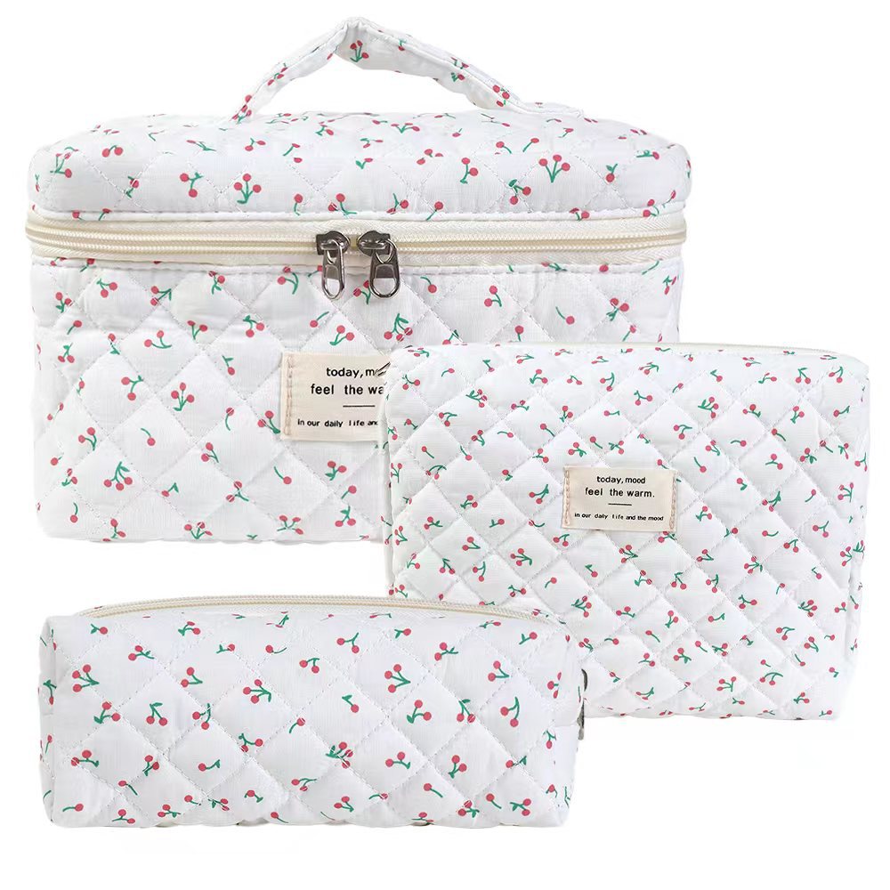 Large Capacity Portable Cosmetic Bag with Floral Design - Travel Makeup Organizer