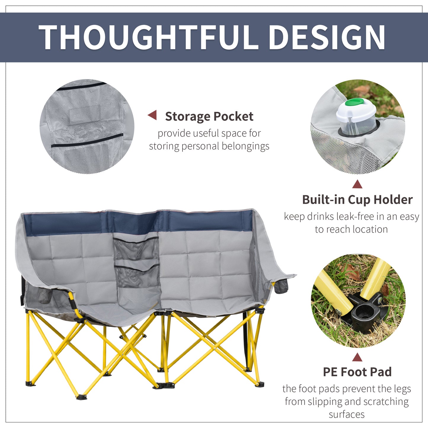 Oversized Folding Camping Chair with Carry Bag & Cup Holders - Navy Blue